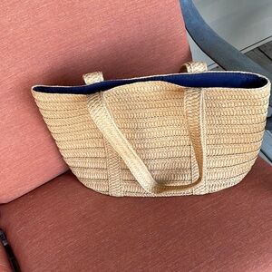 Draper James Natural Woven Tote with Navy Lining